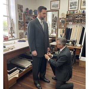 Gianni Uomo Suit Designed in Italy 50R 46x30 Super 120 Black Pinstriped Wide Leg